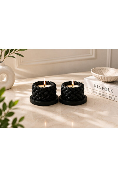 stone powder decorative Örgü Mumluk Tepsili 2’li set Kokulu mumlar Boyalı ve ...