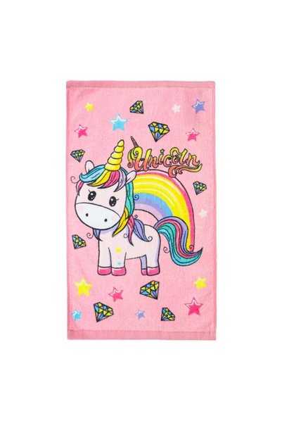 CATIANO Prosop din Bumbac Roz Unicorn Curcubeu Diamante 30x50cm