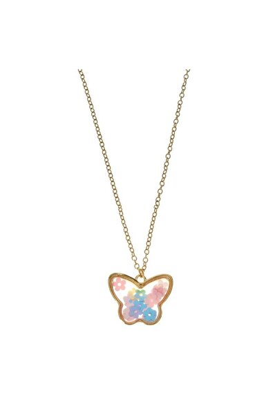 CATIANO Colier de Culoare Aurie cu Fluture & Confeti Colorat pentru Copii