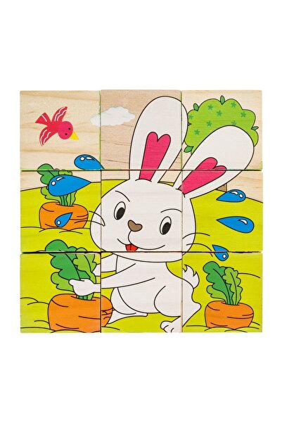 OEM Cuburi din Lemn Puzzle Animale de la Ferma (9 Piese) 10.3x10.3x3.5cm – pu...