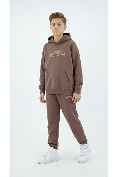 Mışıl Kids Embroidered Boys' Hooded Kangaroo Pocket Tracksuit Set
