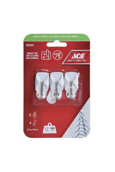ACE Adhesive Hook Pack (3 Pc., 2.2 x 3 cm, White)