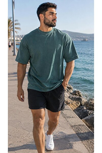 UNİSEX Yıkamalı düz bisiklet yaka Oversize Tshirt