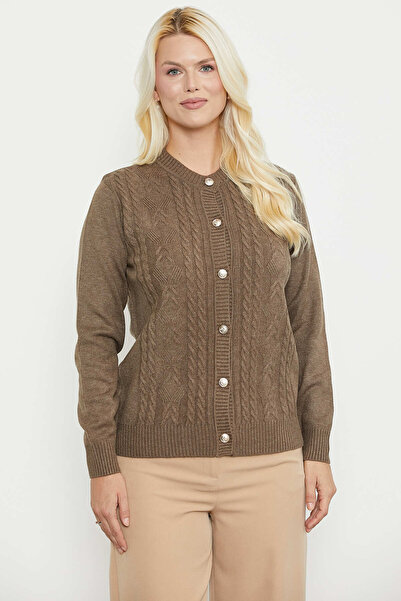 Sementa Metal Button Motif Detailed Knitwear Cardigan - Milk Coffee