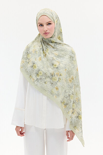 cs camellia scarf Vintage Çiçek Desen Kraş Şal - Çağla