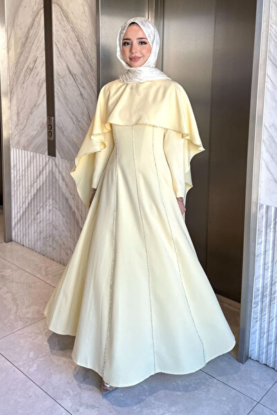 Ovn. Bellara Stone Detailed Cape Evening Dress - Yellow