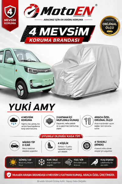 MotoEN YUKİ AMY 4 KAPI 2023-2026 Elektrikli Araba Brandası GRİ Oto Branda Su ...