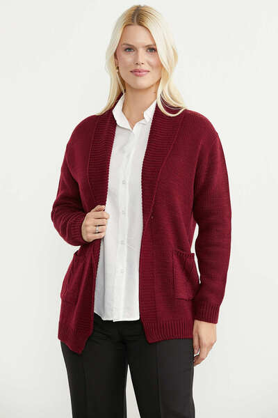 Sementa Wool Shawl Collar Pocketed Knitwear Cardigan - Burgundy