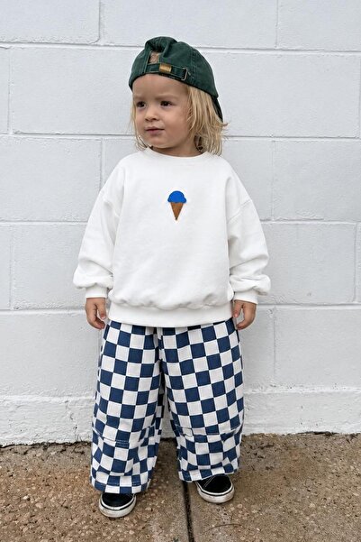 Minigimin Cicileri Ice Cream Poncho Detailed Checkered Wide Leg Boys' Set - W...