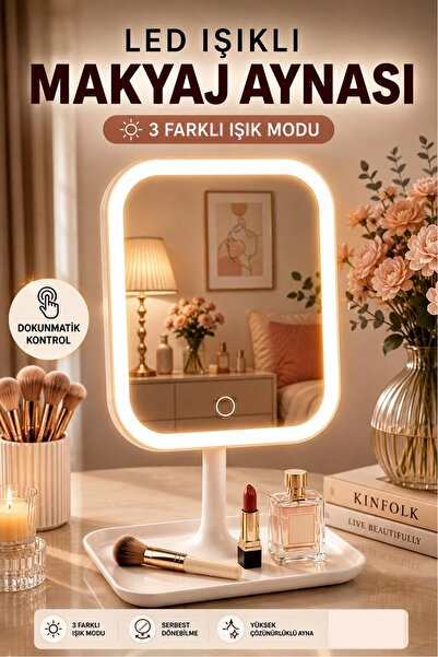 Kitchen Beauty Led Işıklı Makyaj Aynası 3 Renk Işık Dokunmatik Ayarlanabilir ...