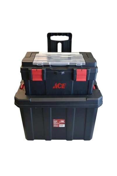 ACE 2-Piece Plastic Rolling Tool Chest with Handle & Wheels