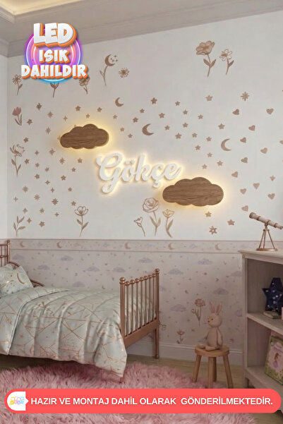 UmayBabyDekor 2 ‘li Bulut Ve 1 Kişiye Özel Led Işık Gece Lambası Bebek Çocuk ...