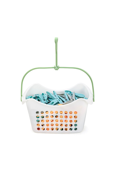 MONDEX 90-Pack Clothes Pegs with Hanging Basket, 7cm Small Plastic Laundry Cl...
