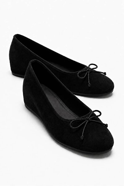 Lizy Shoes Balerini de damă din piele întoarsă cu toc ascuns, 2 cm, cu fundă,...