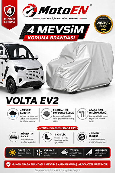 MotoEN VOLTA EV2 Elektrikli Micro Araba Brandası GRİ Oto Branda Su Geçirmez D...