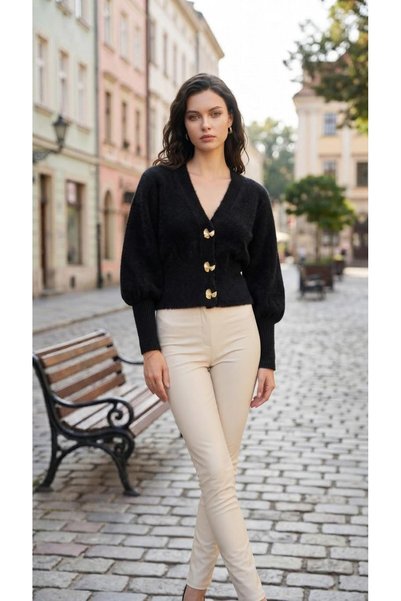 AYMİSS Fashionable V-Neck, Metal Buttoned, Stylish Cardigan