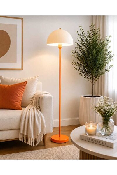 Betül Home Design Mantar Model Krem Küreli Turuncu Lambader Siyah elektrik fi...