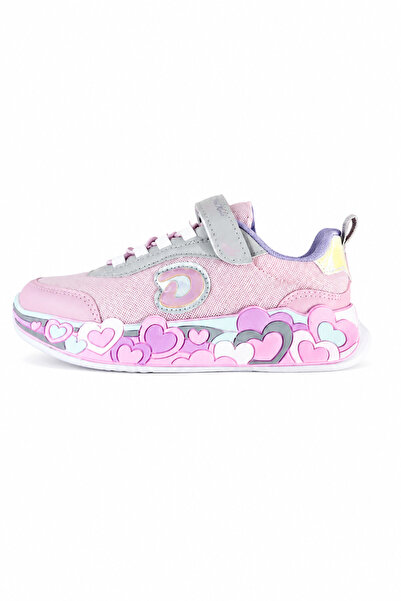 Ekonomik Ayakkabı Girl's Pink Sports Shoes with Velcro Flexible Laces and Hea...