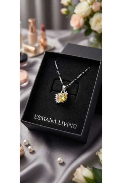 ESMANA LIVING 316L Steel Silver Color Yellow Zircon Drop Stone Heart Necklace