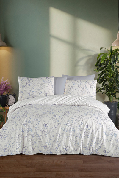 Karden Flower Dream Cotton Mirella Blue 100% Cotton Poplin Double Duvet Cover...