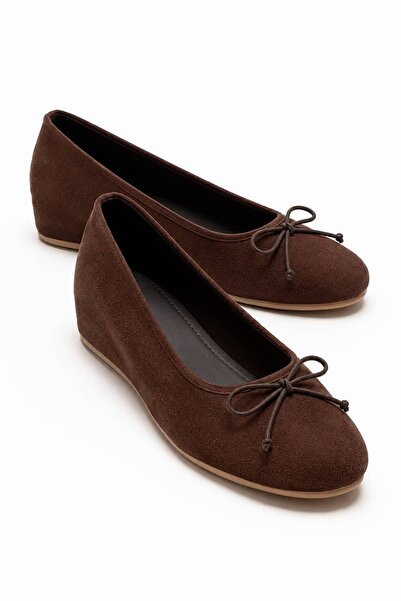 Lizy Shoes Balerini de damă din piele intoarsa maro cu toc ascuns, 2 cm, cu f...