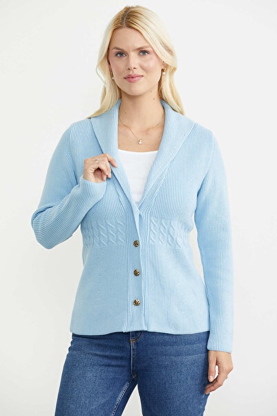 Sementa Shawl Collar Buttoned Knitwear Jacket - Blue
