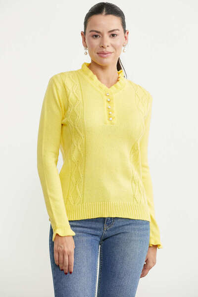 Sementa Pearl Button Detailed Motif Knitwear Sweater - Yellow