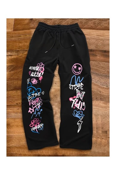 LOTS MODA Butterfly Printed Baggy Cut Wide Leg Sweatpants