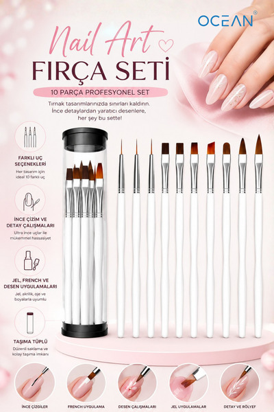 Ocean Fırça, Tırnak Desen Fırçası Nail Art, Tırnak Süsleme Fırça Seti