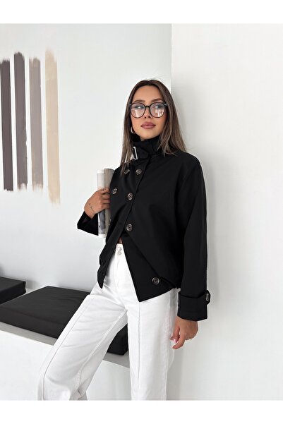 vesantia Women's Stand Collar Trench Coat with Belt Detail at Neck