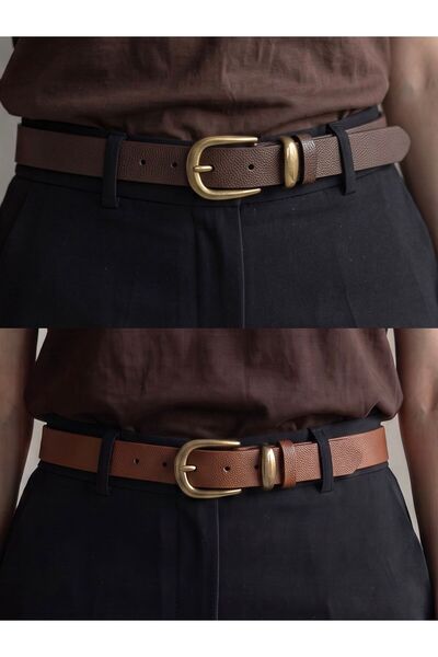 Kemerix Women's Antique Plated Buckle Bitter Coffee-Tan Belt 2.3 cm Jean Belt...