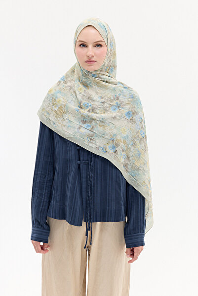 cs camellia scarf Vintage Floral Pattern Shawl - Green