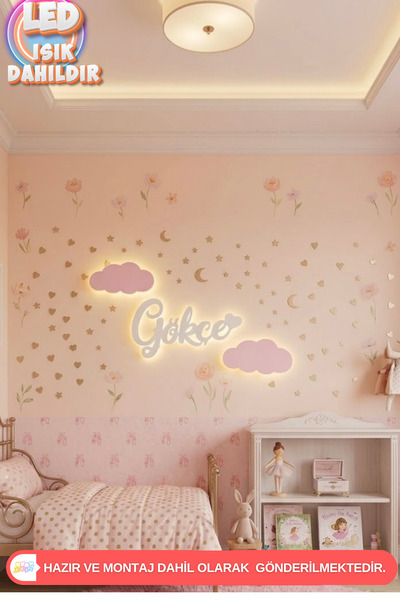 UmayBabyDekor 2 ‘li Bulut Ve 1 Kişiye Özel Led Işık Gece Lambası Bebek Çocuk ...