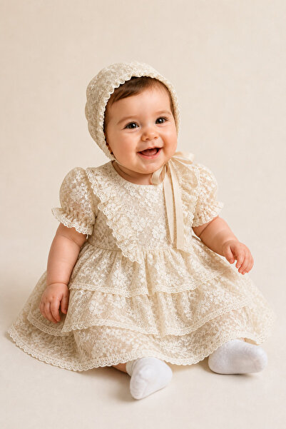 aden kids Girl's Lace Hat and Hat Set, 6 Months Henna and 1 Year Birthday Dress