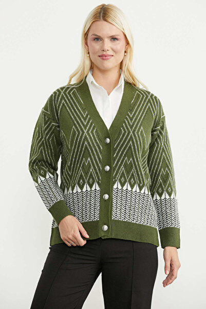 Sementa Oversize Patterned Knitwear Cardigan - Green