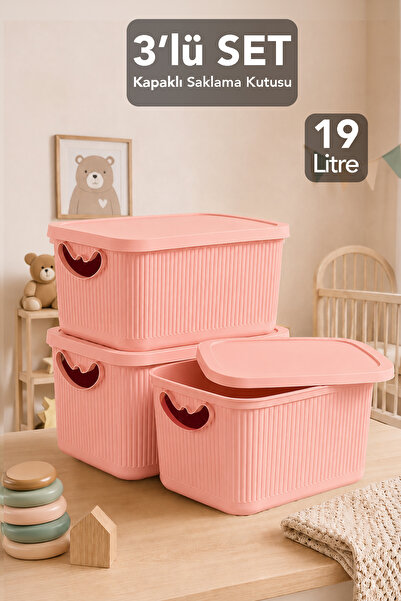 Meleni Baby 3-Piece 19Lt Toy Storage Box with Lid - Baby Kids Room Organizer ...