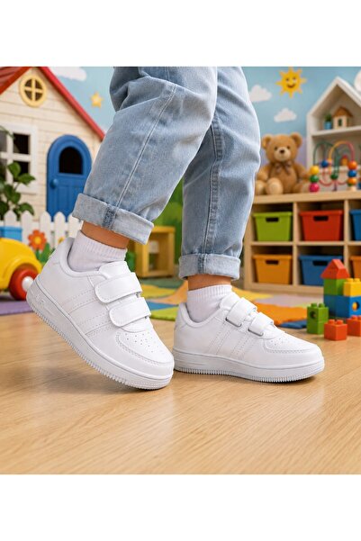 ZERDALİFE Unisex Children's White, Pink, Sneaker Velcro Double Striped Lightw...