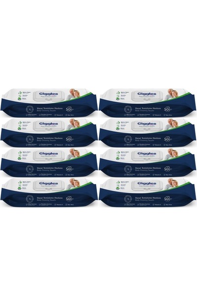 giggles Yetişkin Vücut Temizleme Islak Mendil Havlu 400 Yaprak XL (Beyaz Sabun Kokulu) (8PK*50)