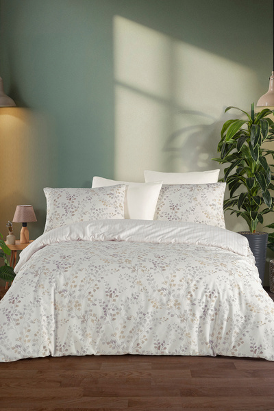 Karden Flower Dream Cotton Mirella Beige 100% Cotton Poplin Double Duvet Cove...