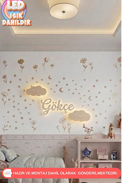 UmayBabyDekor 2 ‘li Bulut Ve 1 Kişiye Özel Led Işık Gece Lambası Bebek Çocuk ...