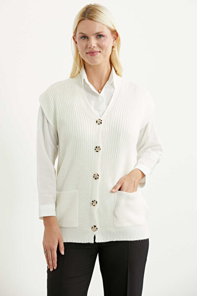 Sementa V-Neck Knitwear Vest with Pockets - Bone