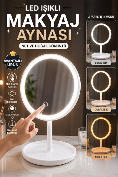 Kitchen Beauty Led Işıklı Makyaj Aynası 3 Renk Işık Dokunmatik Ayarlanabilir ...