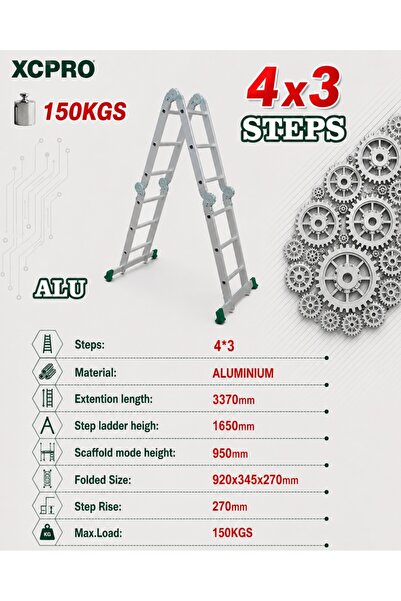 XCPRO Multi-Purpose Ladder, Aluminum Ladder, Foldable Ladder - 4x3 Step 3-in-...