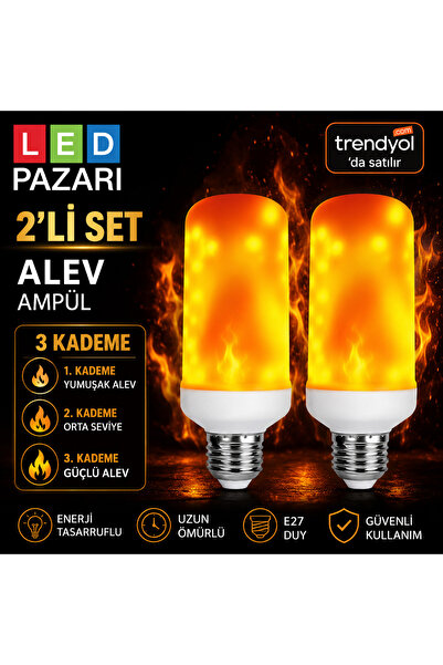 LED PAZARI 2 Adet Alev Ampül Dekoratif 3 Modlu Alev efekti