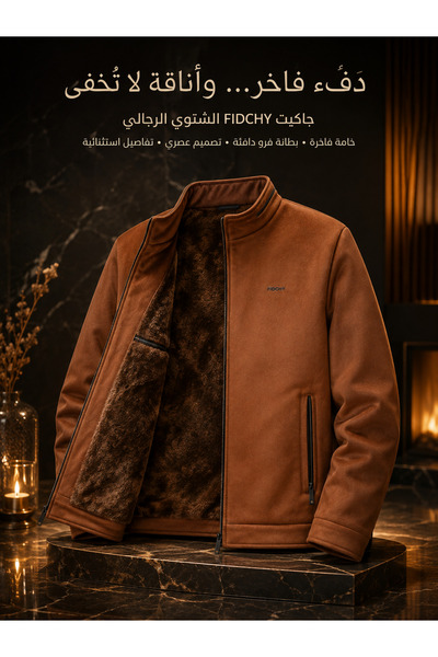 FIDCHY جاكيت الرجالي الشتوي باللون البني – دفء وأناقة في إطلالة واحدة