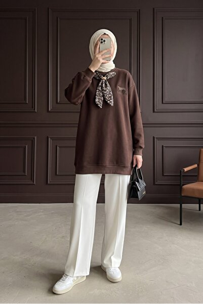MODAQU Leopard Scarf 3 Yarn Sweatshirt - Dark Brown