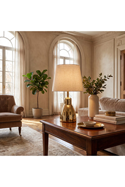 Ebticar Small Size Gold Table Lamp with White Fabric Pointed Shade