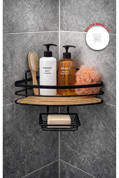 Okyanus Home Black Due Single Layer Triangular Shampoo Dispenser & Soap Dispe...