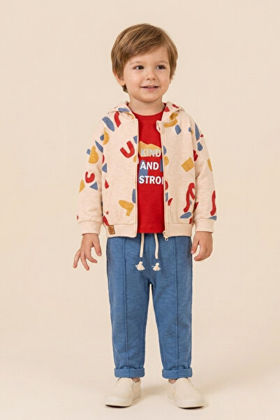 zumino Baby Boy Hooded Zippered Cardigan Ribbed Pants 3-Piece Set