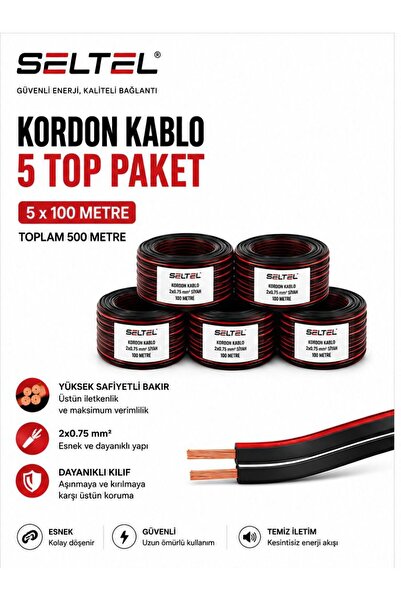 SELTEL Kordon Kablo 2x0,75 mm² Siyah 5 Top 500 Metre | Aydınlatma Tesisat ve ...